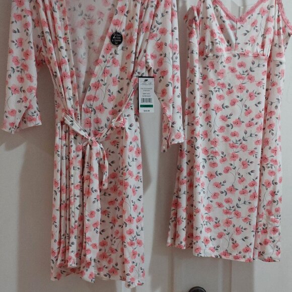 René Rofé Pink Flower Robe and Chemise set Sz L - Picture 6 of 9